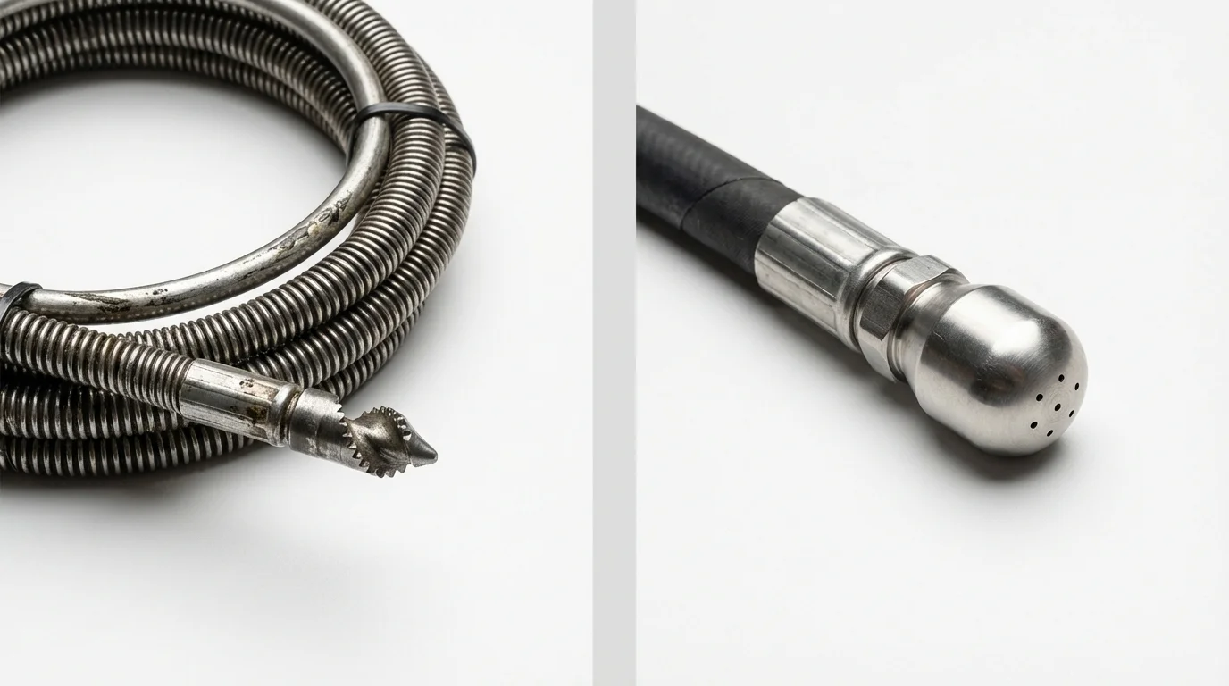 Drain snake cable and hydro jetting nozzle used for drain cleaning in Nash, TX