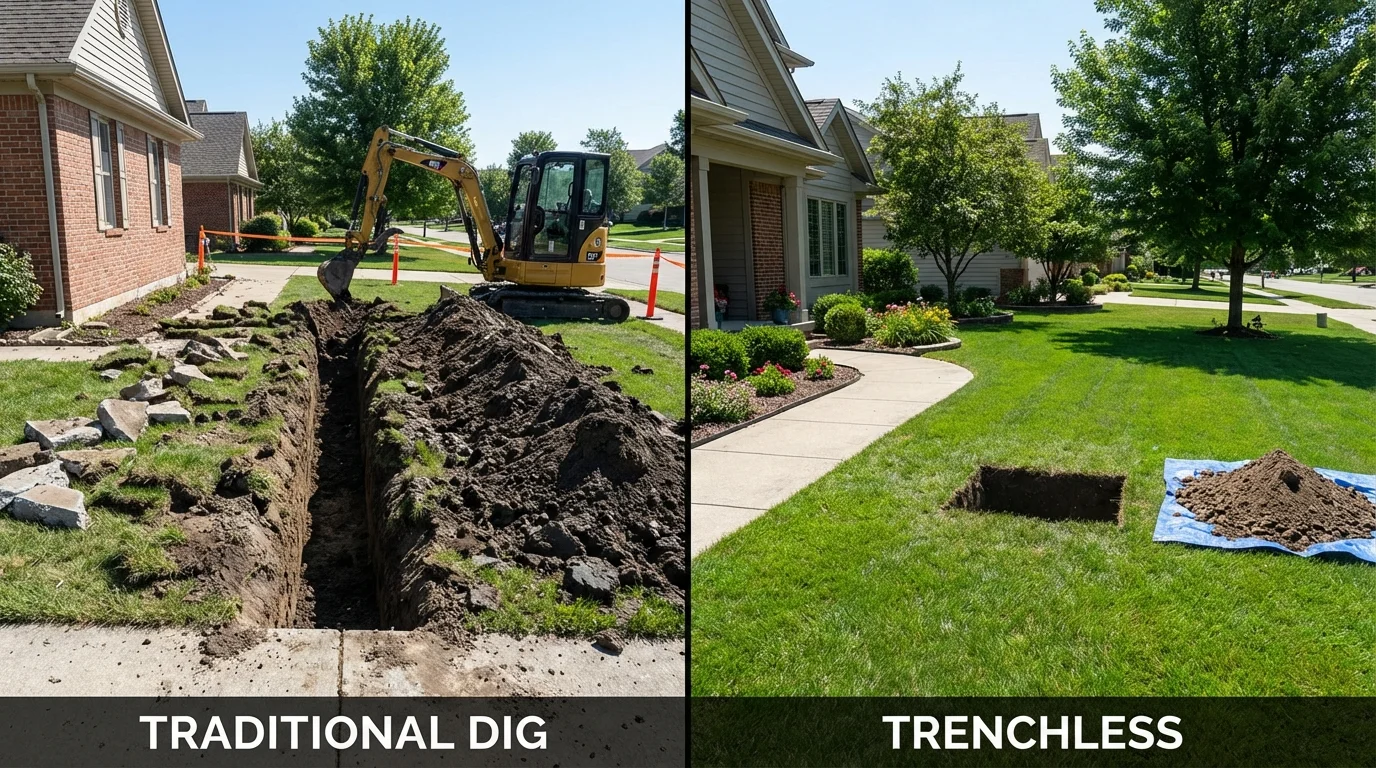 Trenchless sewer repair with minimal yard damage versus traditional excavation in Nash, TX
